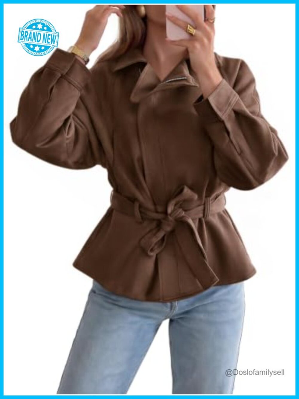 Faux Suede Cropped Moto Jacket Zip Up Lapel Trench Coat